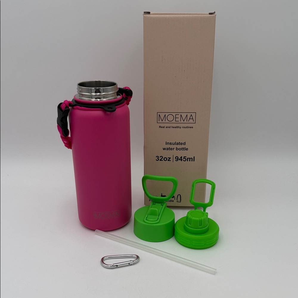Moena Pink and Green Insulated Water Bottle - 32oz